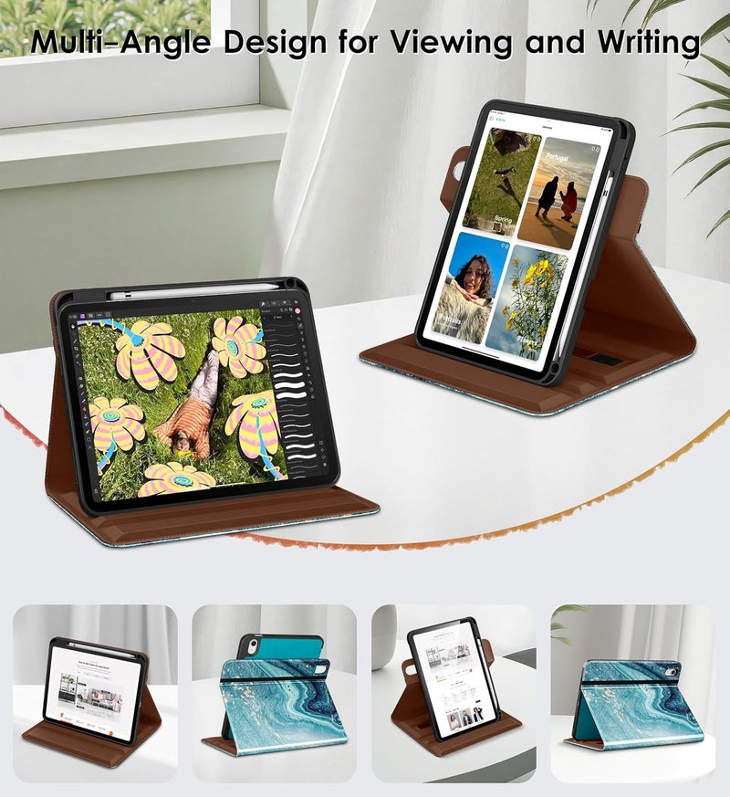 DTTO for iPad A16 Case, iPad 11th / 10th Generation Case (2025/2022), 360 Degree Rotating Premium Leather Folio Stand Cover with Pencil Holder, Sandy Wave - Image 2